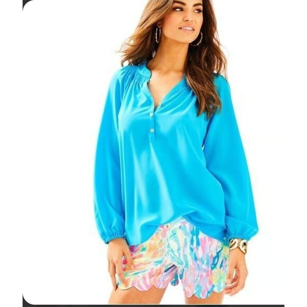 Lilly Pulitzer Women Elsa Silk Top In Tropical Turquoise Preppy Coastal Size XS